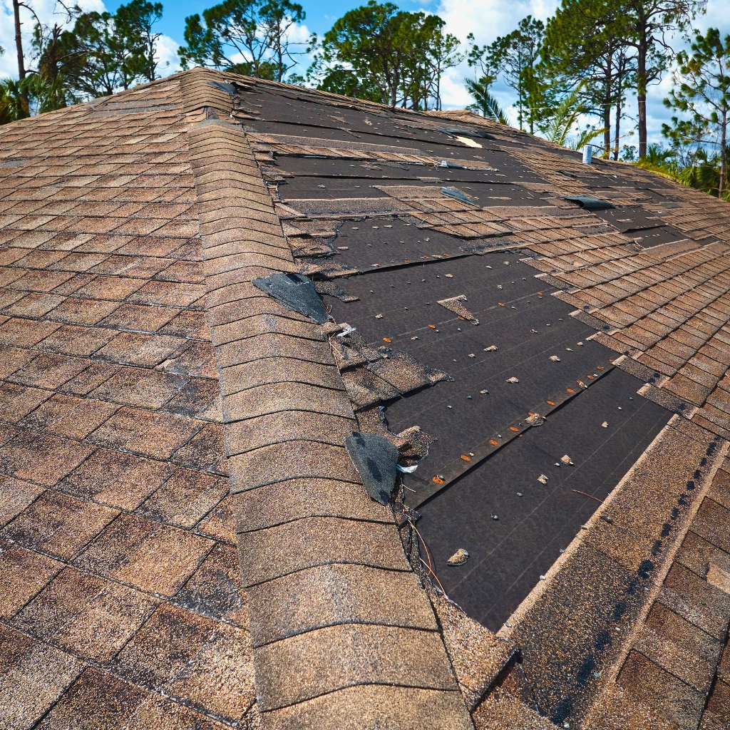 illustration on a damaged roof after a wild storm in north carolina.